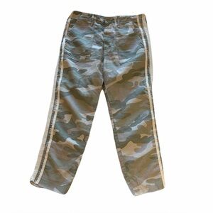 MOTHER Shaker Chop Crop Fray Desert Palm Camo Stripe Linen Blend Jeans Size 28